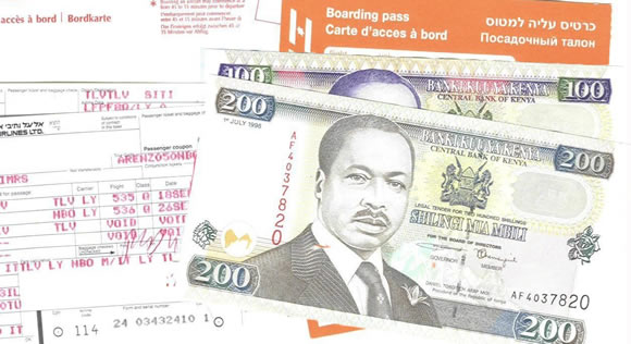 Kenya - Boarding pass and bank notes